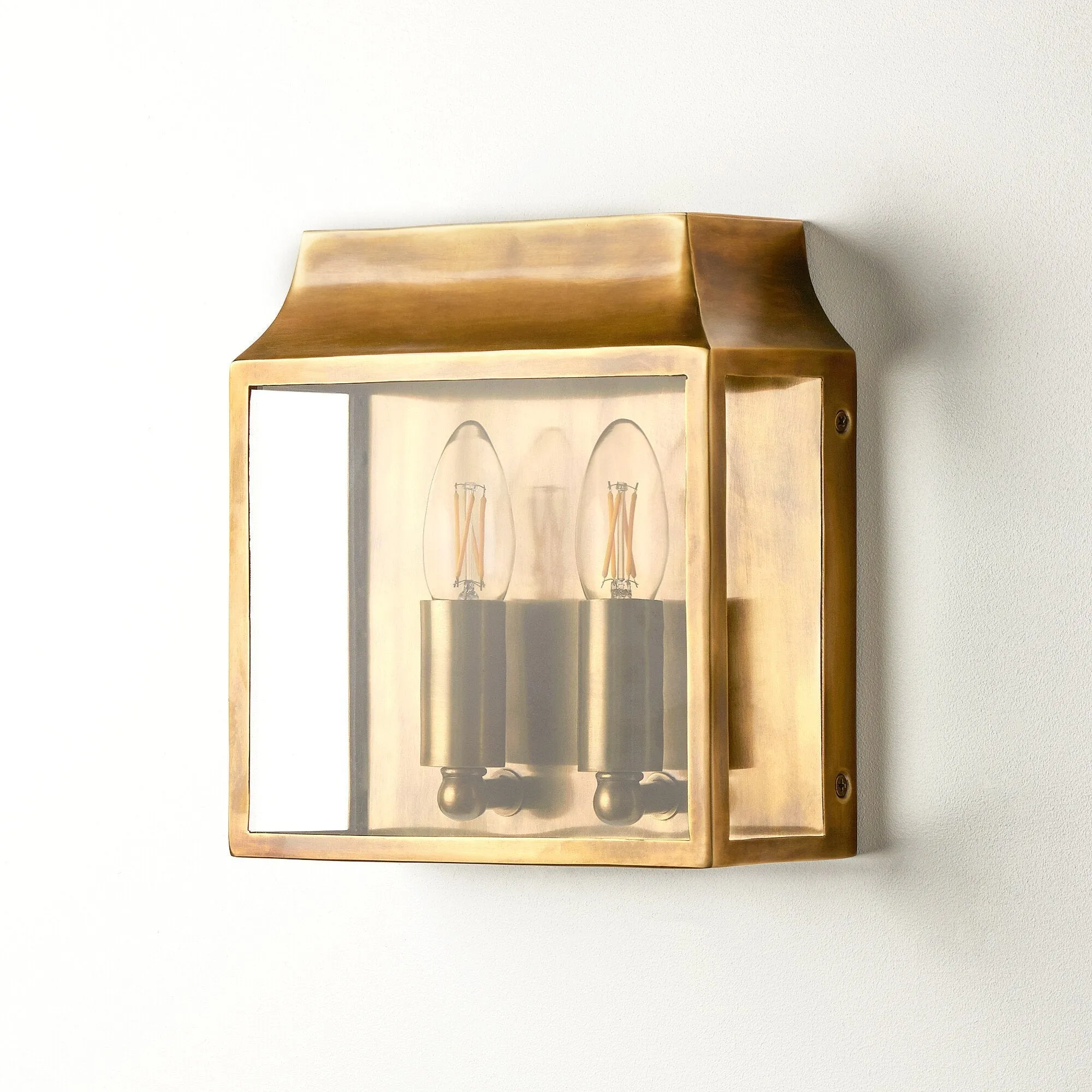 Double Crail IP44 exterior wall light in antique brass