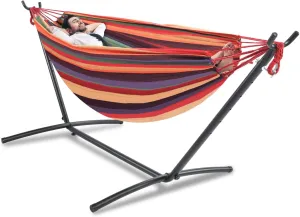 Double Hammock Comfortable with Stand for Hanging Sturdy 440lbs Capacity Hammock for Camping Outside Garden Outdoor Indoor Patio Backyard, Rainbow