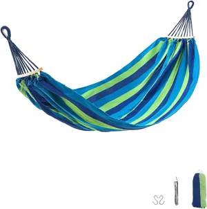 Double Hammock Portable Camping Tree Hammock Outdoor Comfortable Fabric with a Carry Bag, Two Ropes and Hooks 661 Lbs Capacity for Indoor/Outdoor, Camping, Patio, Backyard (Blue)