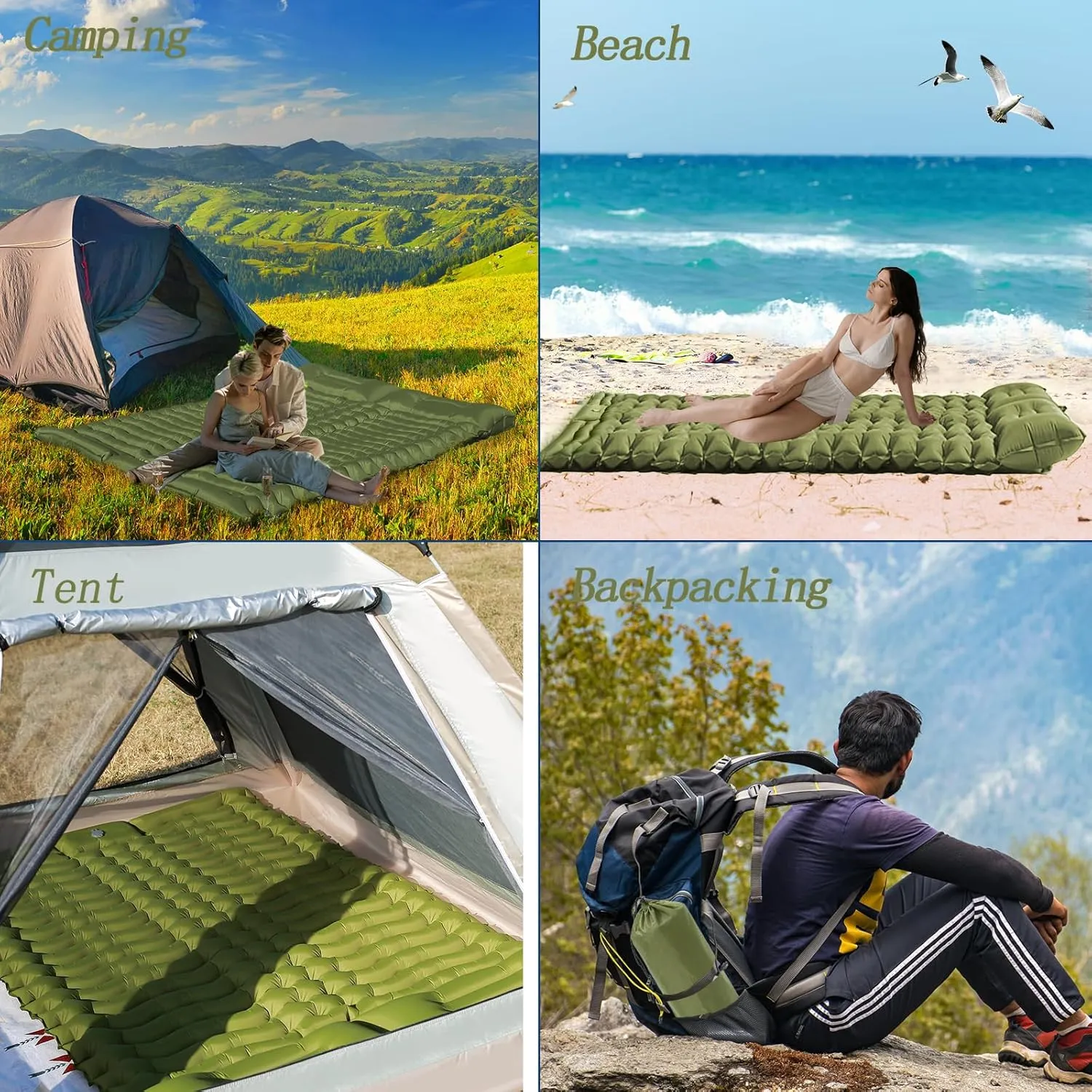 Double Self Inflating Sleeping Camping Mattress Pad for 2 People with Built-in Foot Pump for Tent,Backpacking Hiking, Traveling, Portable Camping Mat…