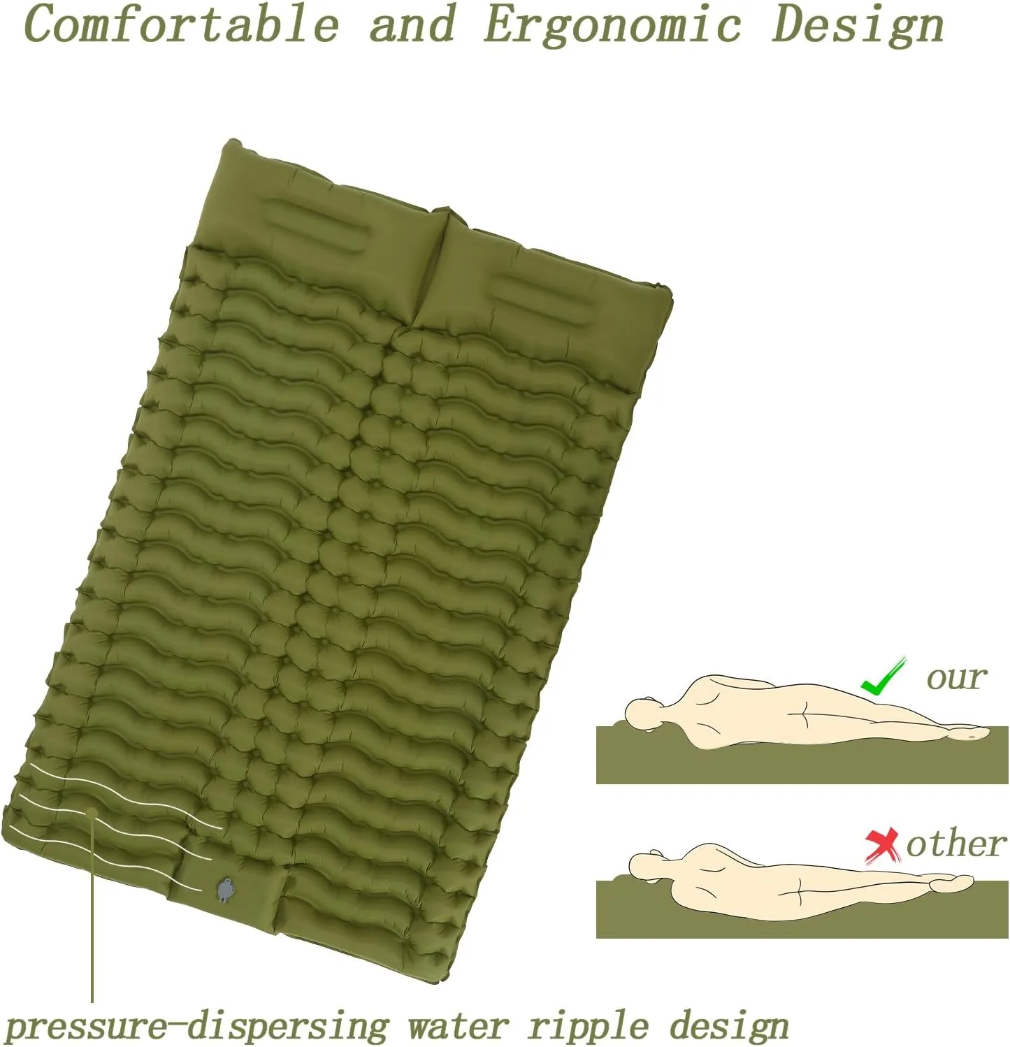 Double Self Inflating Sleeping Camping Mattress Pad for 2 People with Built-in Foot Pump for Tent,Backpacking Hiking, Traveling, Portable Camping Mat…