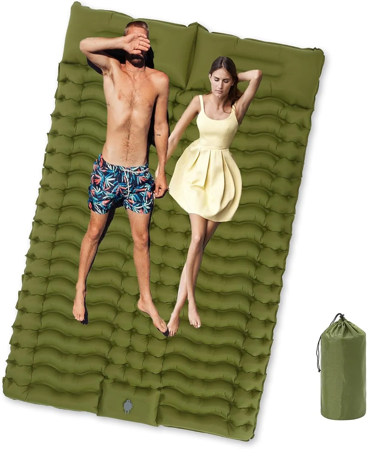 Double Self Inflating Sleeping Camping Mattress Pad for 2 People with Built-in Foot Pump for Tent,Backpacking Hiking, Traveling, Portable Camping Mat…