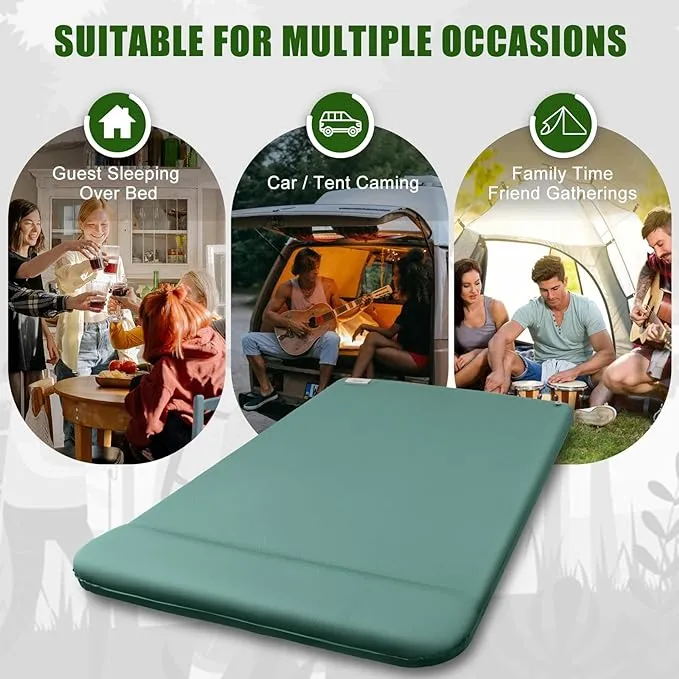 Double Self Inflating Sleeping Pad with Electric Pump, 3.14" Thick Memory Foam Camping Mattress 2 Person w/Pillow, Easy Inflate&Deflate, Outdoor Camping Mat for Rooftop Tent Car Truck Van