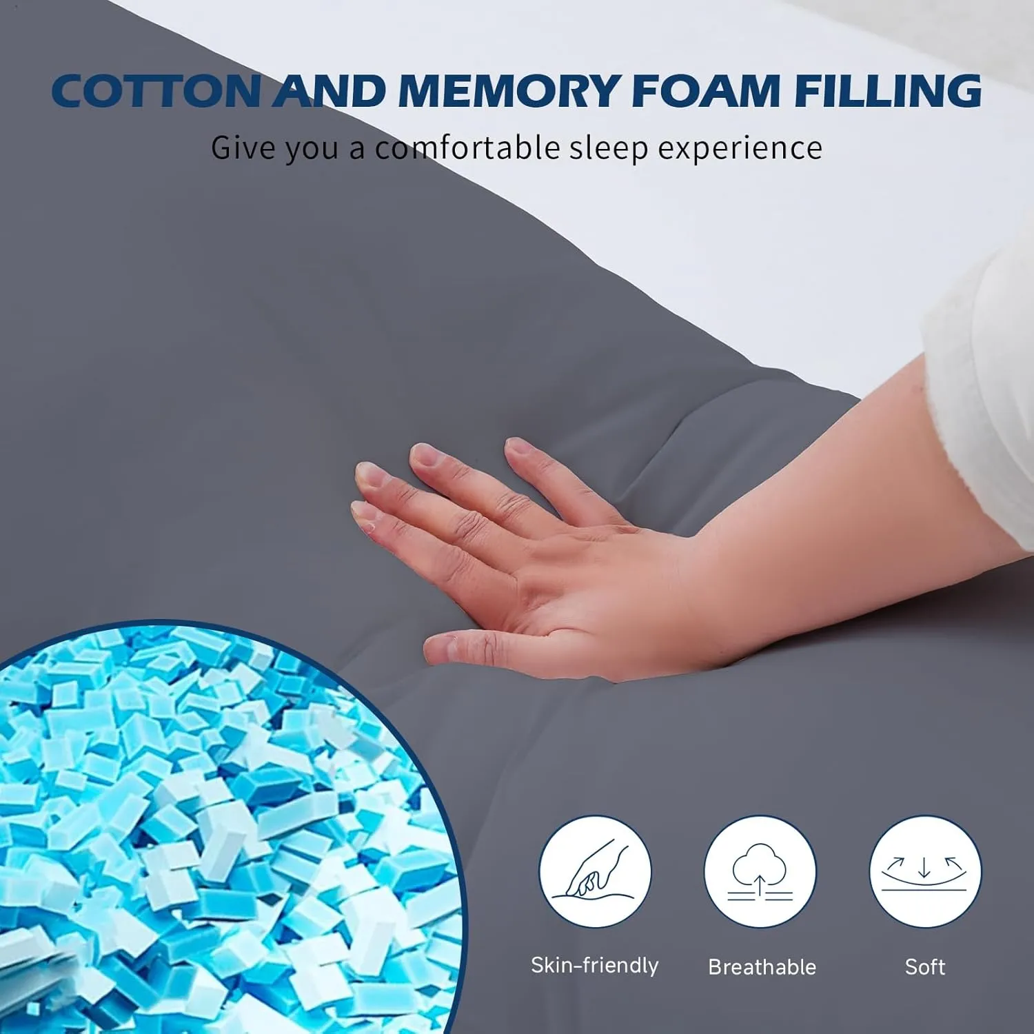 DOWNCOOL Memory Foam Body Pillow Insert with Fiber Cover - Large Full Body Pillows for Adults - Soft Long Bed Pillows for Side Sleepers - 20x54 inch (Grey, with Cover)