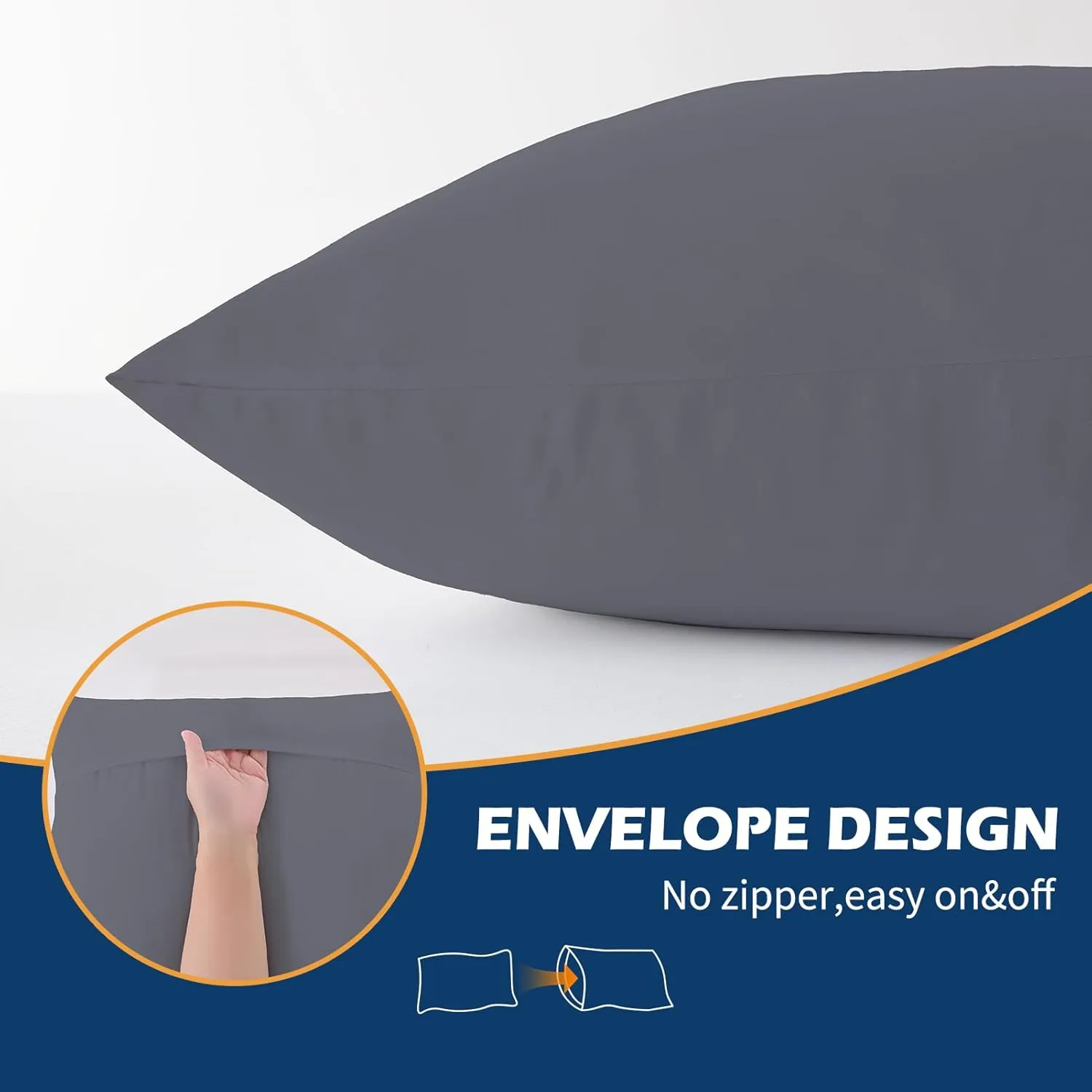 DOWNCOOL Memory Foam Body Pillow Insert with Fiber Cover - Large Full Body Pillows for Adults - Soft Long Bed Pillows for Side Sleepers - 20x54 inch (Grey, with Cover)