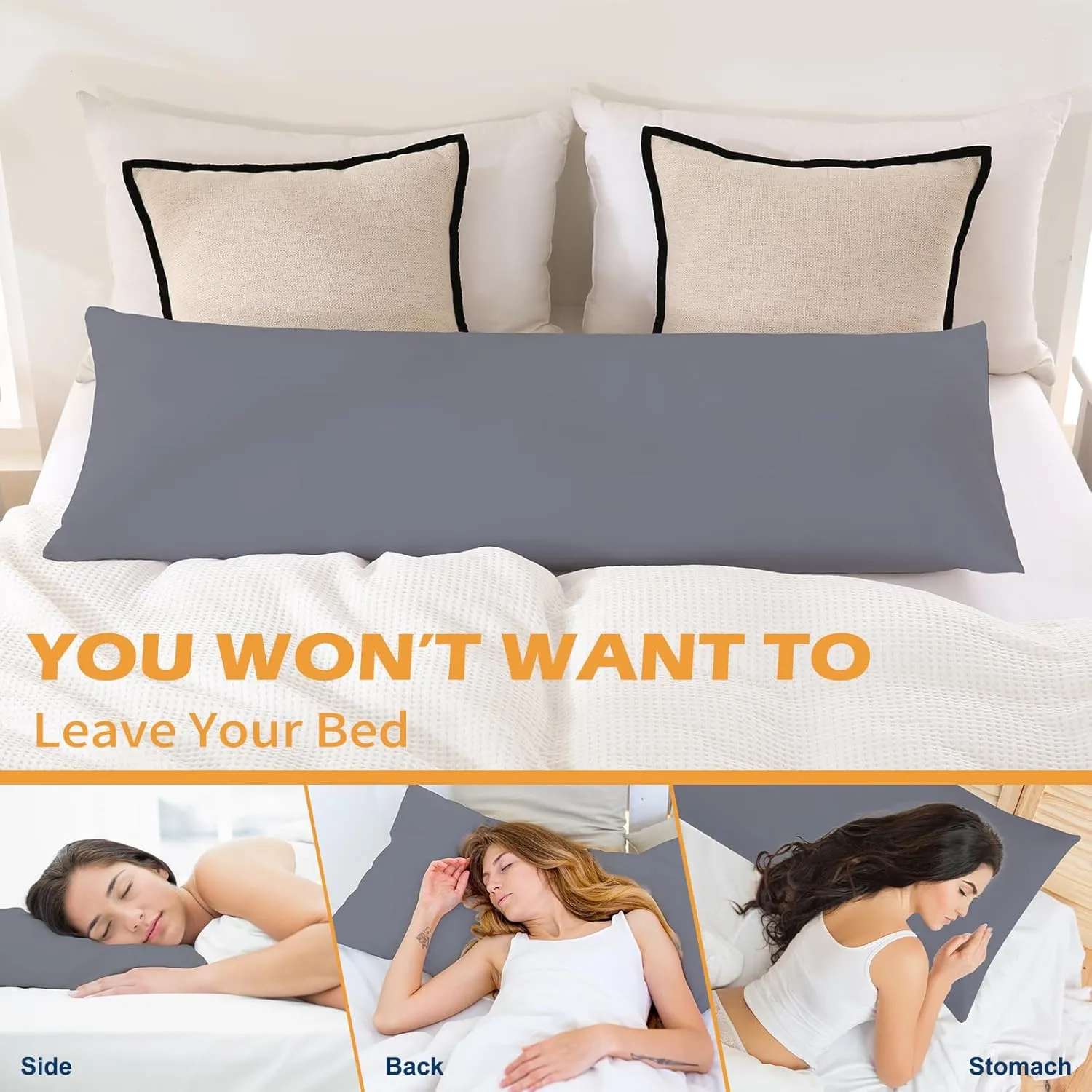 DOWNCOOL Memory Foam Body Pillow Insert with Fiber Cover - Large Full Body Pillows for Adults - Soft Long Bed Pillows for Side Sleepers - 20x54 inch (Grey, with Cover)