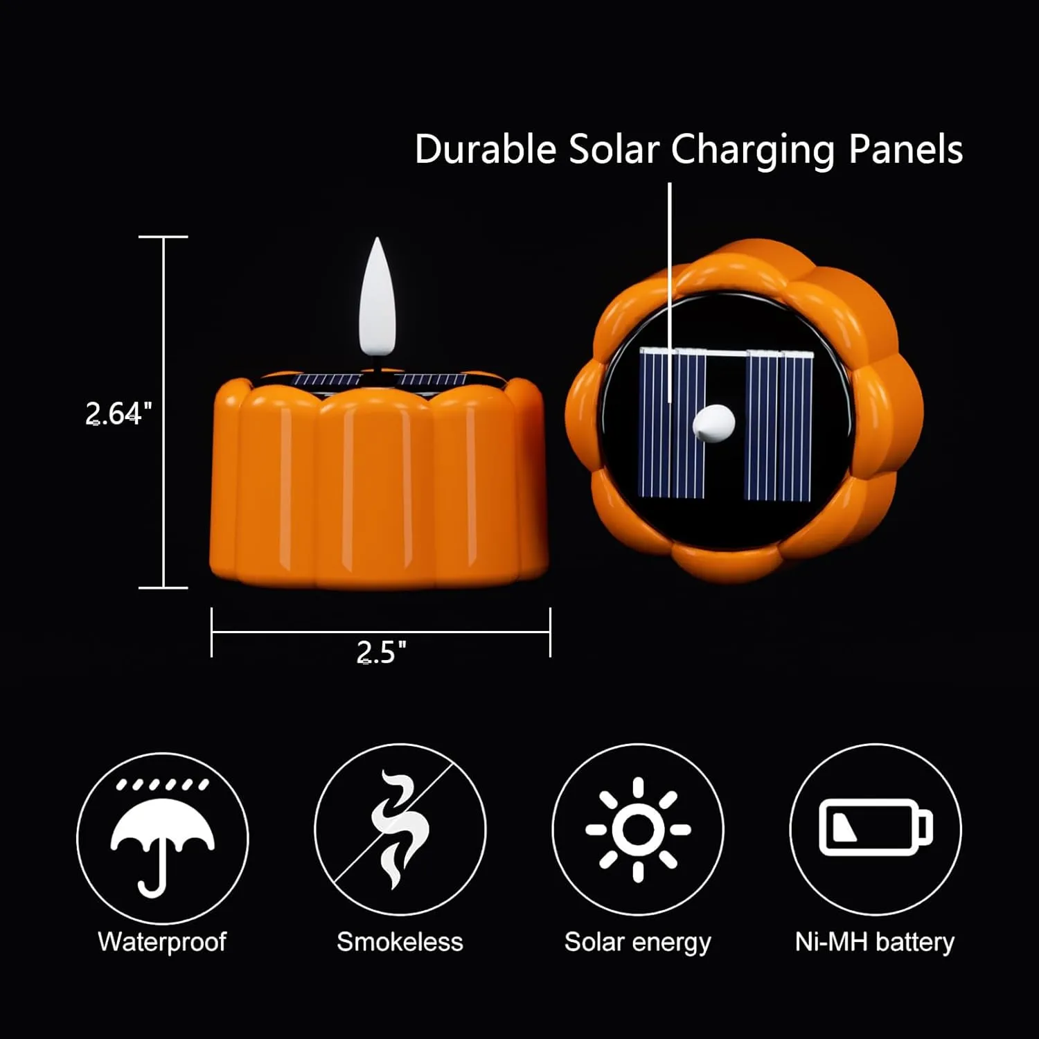 DRomance Flameless Votive Candles Solar Battery Operated Dusk to Dawn 3D Wick Flickering Outdoor Waterproof Spooky Pumpkin LED Tea Lights Candles Set of 6 Halloween Decor(2.5" D x 2.64" H)