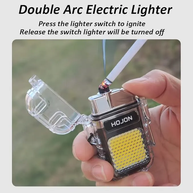 Dual Arc Lighter with LED Flashlight 2 in 1 Plasma Lighter USB Rechargeable Lighter Flameless Waterproof Windproof Mini Electric Lighter for Cigar Cigarette Camping Outdoor Activities (Blue)