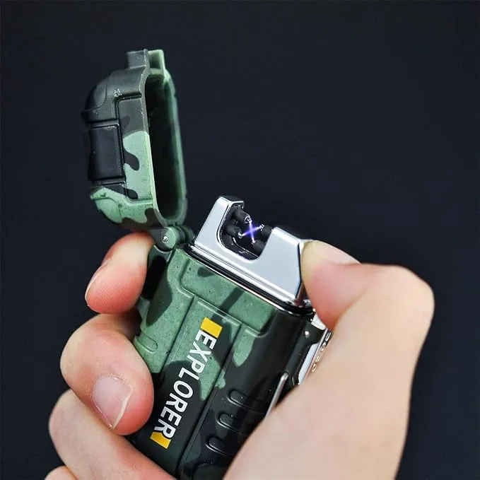 Dual Arc Plasma Electric Rechargeable Flameless Lighter Waterproof Windproof for Camping, Hiking, Skiing, Outdoor Adventure (Black)