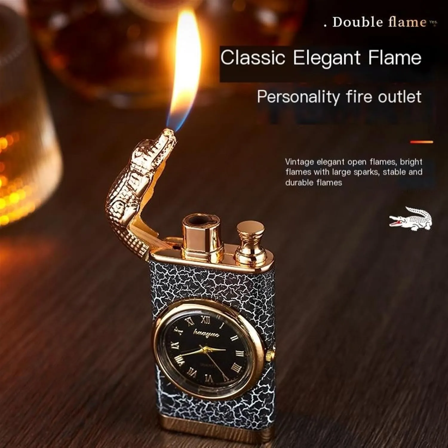 Dual Flame Butane Lighter, Creative Dial Inflatable Lighter 2 in 1 Windproof Portable Adjustable Refillable, Metal Lighter for BBQ, BBQ, Fireplace, Camping, Gifts (Color : D)