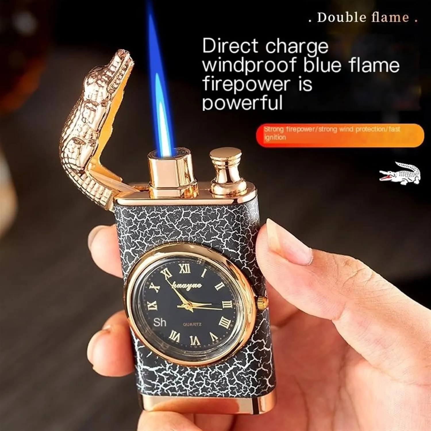 Dual Flame Butane Lighter, Creative Dial Inflatable Lighter 2 in 1 Windproof Portable Adjustable Refillable, Metal Lighter for BBQ, BBQ, Fireplace, Camping, Gifts (Color : D)