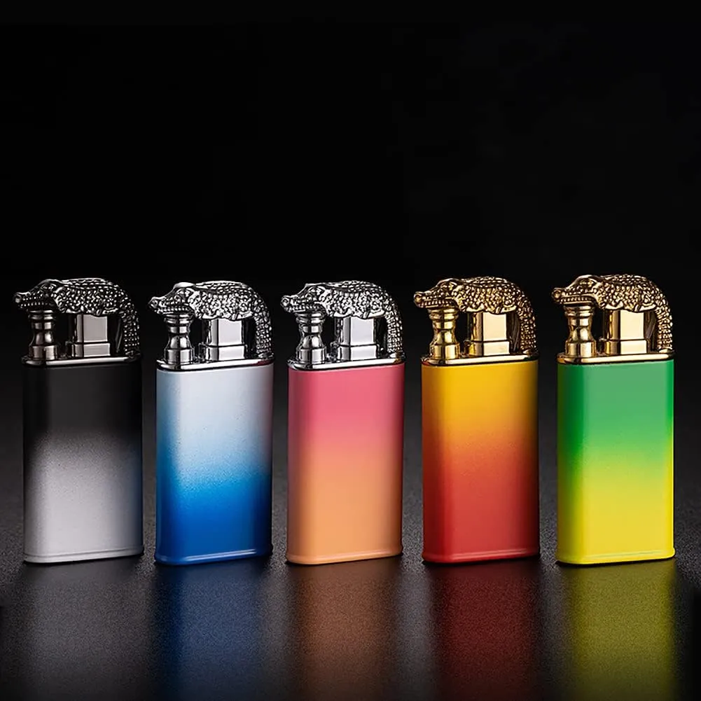 Dual Flame Lighter, Cool Crocodile Head Design, Dual Fire, Refillable, Windproof, Butane Lighter, Gift for Men (No Gas) (Orange)