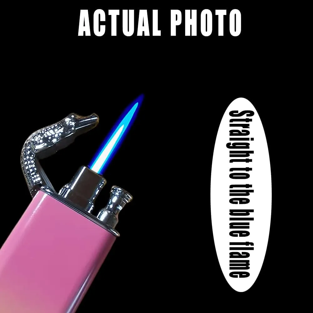 Dual Flame Lighter, Cool Crocodile Head Design, Dual Fire, Refillable, Windproof, Butane Lighter, Gift for Men (No Gas) (Orange)