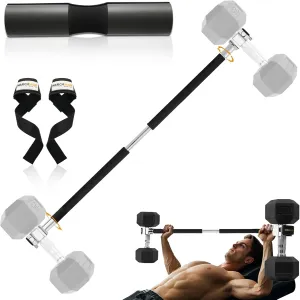Dumbbell Barbell Converter Bar Set, Adjustable Dumbbell Converter for Home Gym, Compatible with Most Dumbbells Including BowFlex, All-Steel Bar, Supports Up to 220 lbs for Weight Lifting