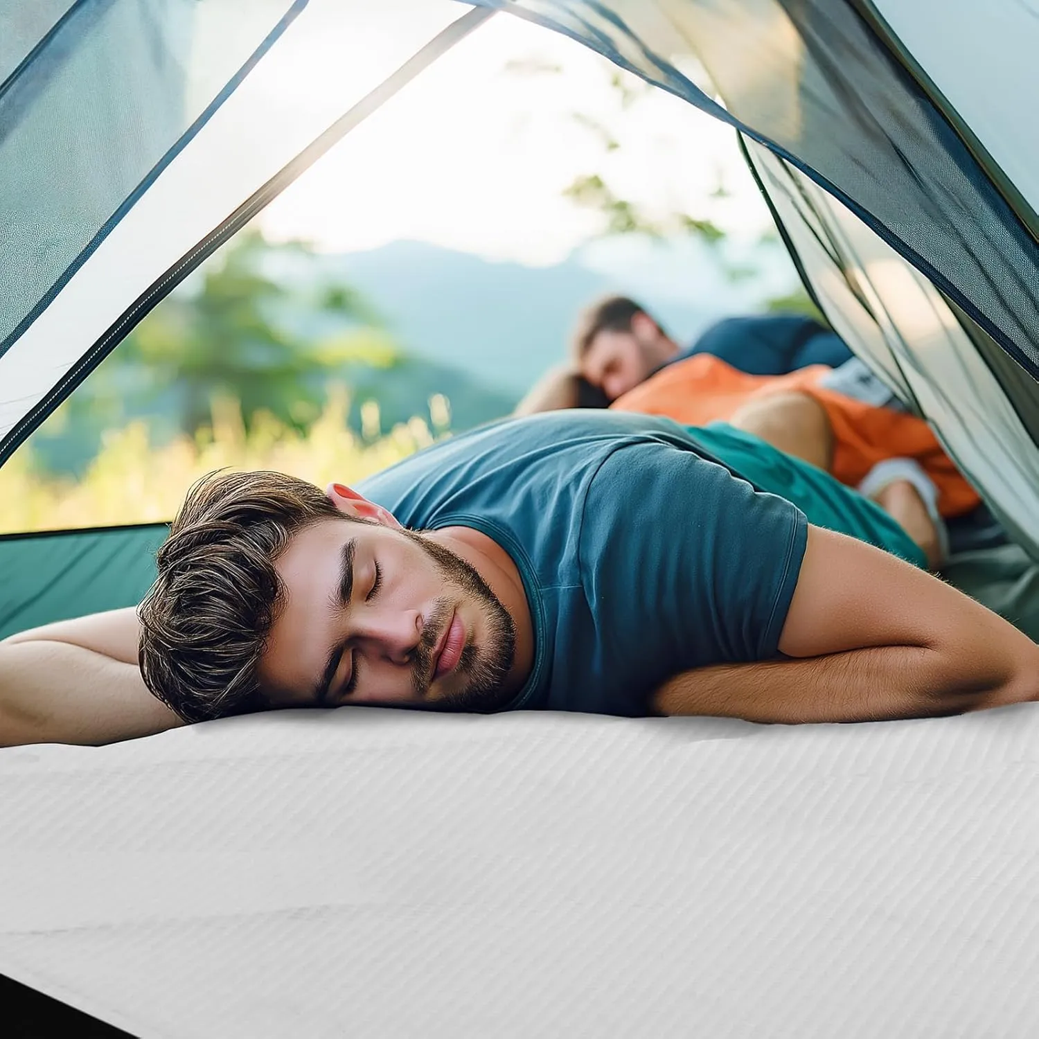 DUMOS Tri-Fold Camping Sleeping Pad, 4 inch Thick Portable Foam Mat for Outdoor Adventures, Hiking, Backpacking, and Tent Use– Lightweight, Waterproof, and Compact Foldable Mattress, 75"×54"×4", White
