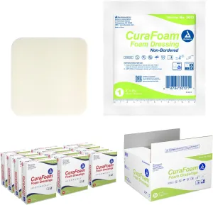 Dynarex CuraFoam Foam Dressing, Non-Bordered, Sterile, Provides Cushioned and Moist Wound Care, 4" x 4.25", Pack of 120