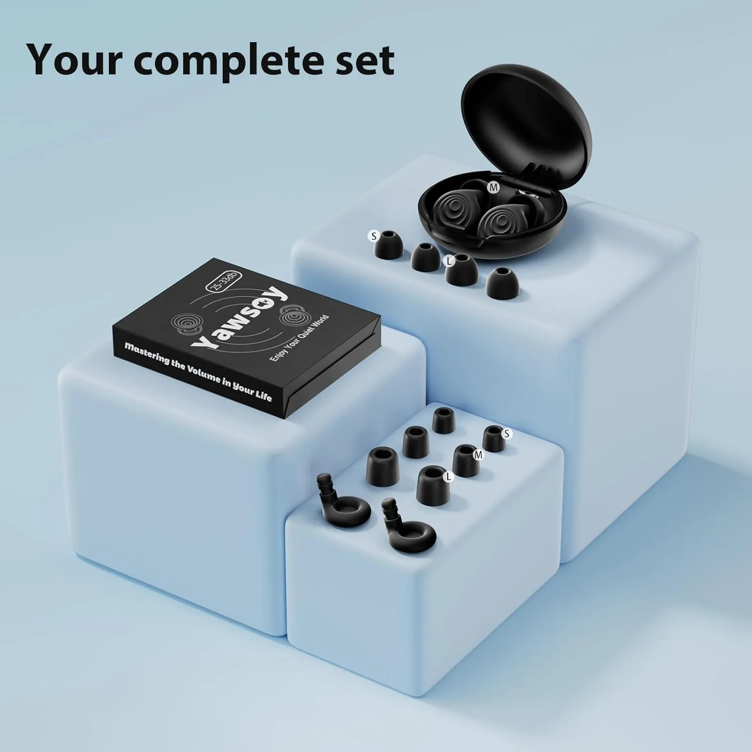 Ear Plugs for Sleeping Noise Cancelling, Reusable Soft Noise Reduction Earplugs for Sleep, Focus, Travel, Work, Motorcycle, Concert with 6 Silicone Ear Tips and 6 Foam Ear Tips - 25-35dB Black