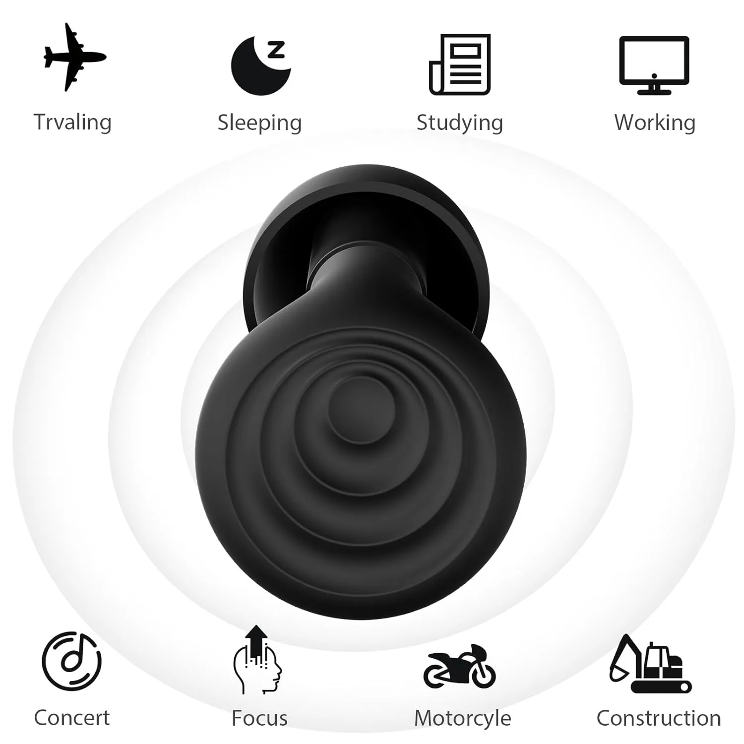 Ear Plugs for Sleeping Noise Cancelling, Reusable Soft Noise Reduction Earplugs for Sleep, Focus, Travel, Work, Motorcycle, Concert with 6 Silicone Ear Tips and 6 Foam Ear Tips - 25-35dB Black