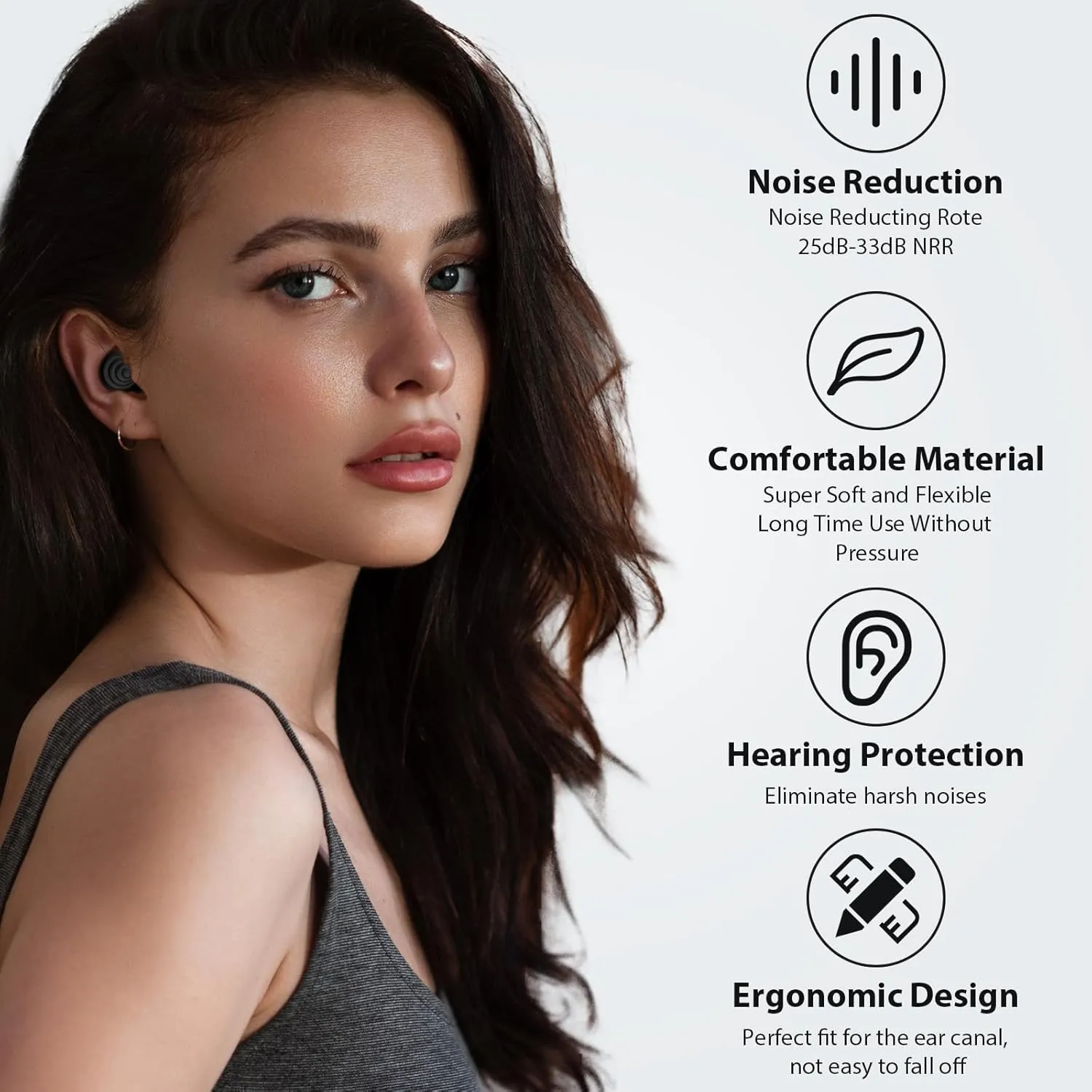 Ear Plugs for Sleeping Noise Cancelling, Reusable Soft Noise Reduction Earplugs for Sleep, Focus, Travel, Work, Motorcycle, Concert with 6 Silicone Ear Tips and 6 Foam Ear Tips - 25-35dB Black