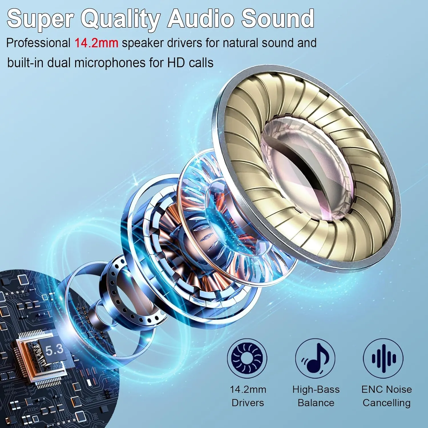 Earbuds Wireless Bluetooth Earbuds Hi-Fi Stereo, 2024 Ear Buds with 4 ENC Mics, 3g Mini Bluetooth Headphones in Ear, 30H USB-C LED Charging Case, IP7 Waterproof Wireless Earphones for Android iOS
