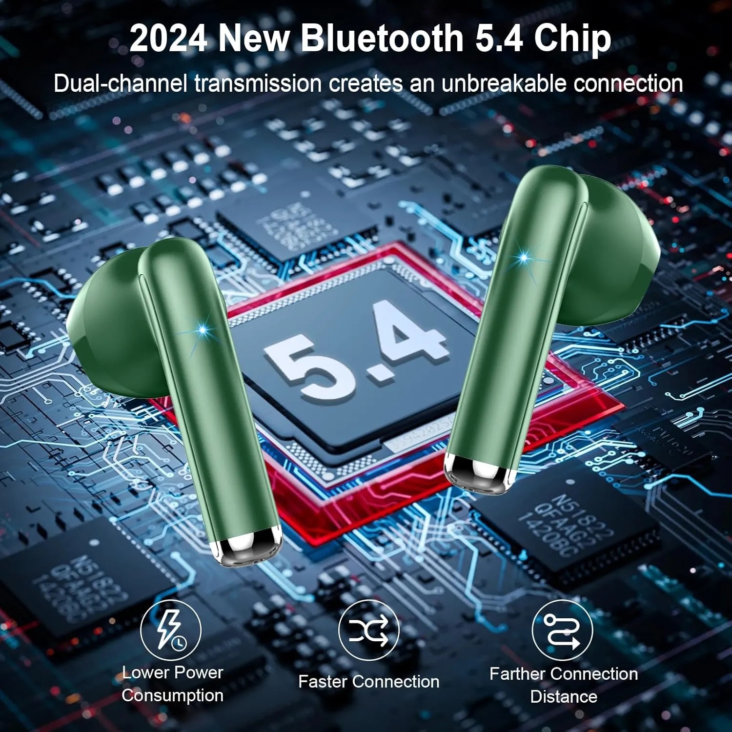 Earbuds Wireless Bluetooth Earbuds Hi-Fi Stereo, 2024 Ear Buds with 4 ENC Mics, 3g Mini Bluetooth Headphones in Ear, 30H USB-C LED Charging Case, IP7 Waterproof Wireless Earphones for Android iOS