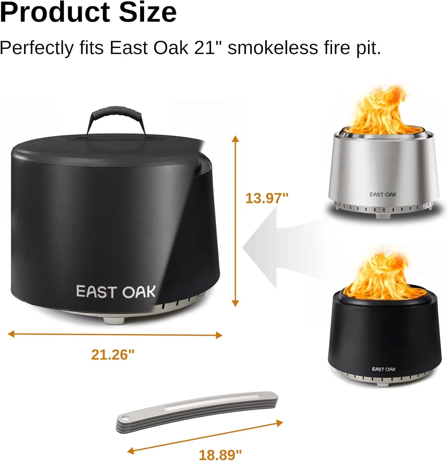 EAST OAK 21'' Fire Pit Cover for Outdoor Smokeless Firepit, 500D Heavy Duty Fabric Bonfire Pit Accessories for Camping, Waterproof, Dustproof, and All-Weather Resistant, 21.26"Dia X 13.97"H, Black