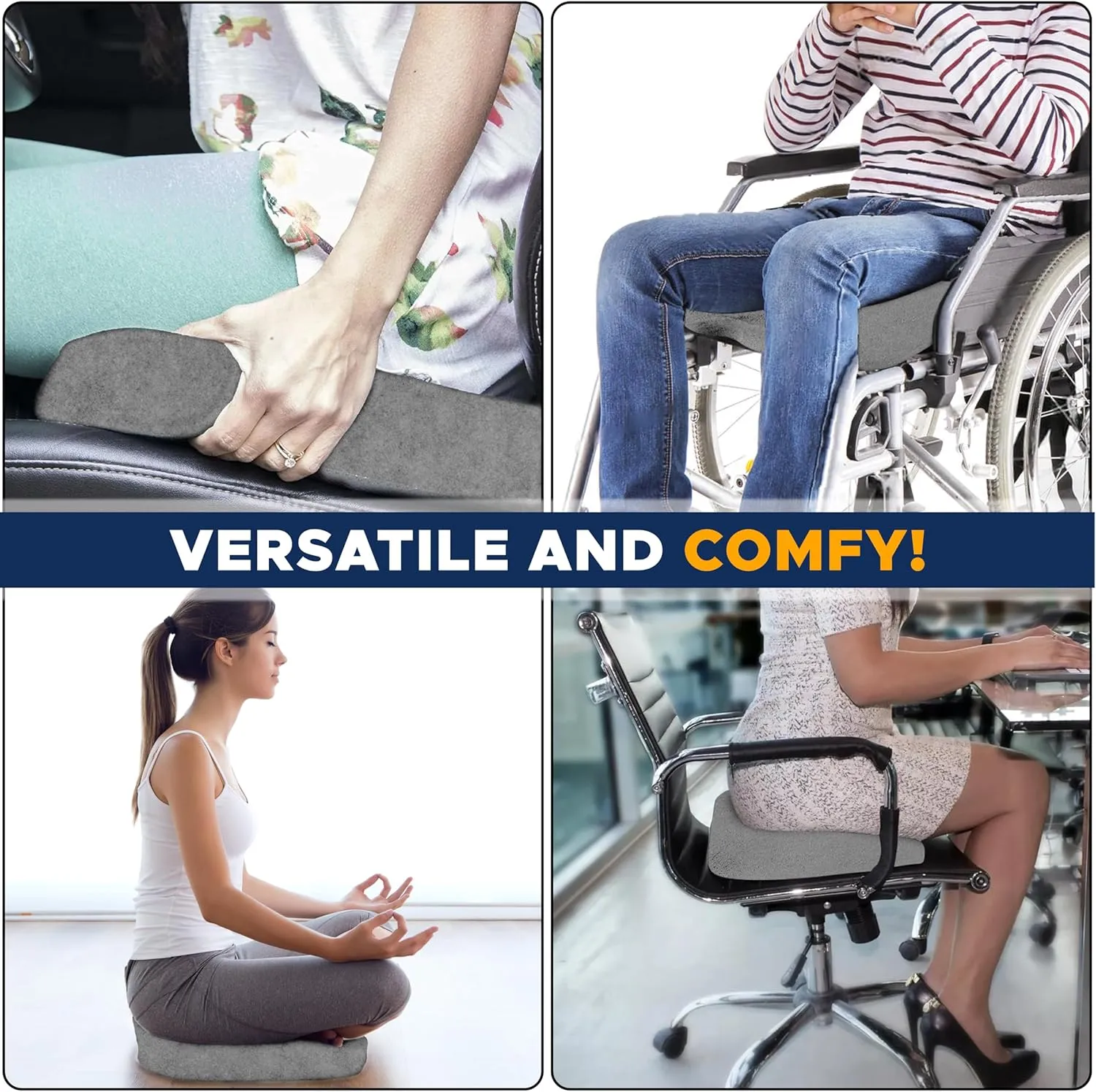 EcoNour Thick Gel Seat Cushion for Pressure Relief -Grey| Tailbone Pain Relief Cushion for Sciatica, Coccyx & Heavy People | Orthopedic Memory Foam Seat Cushion for Office, Desk Chair & Gaming Chair