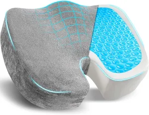 EcoNour Thick Gel Seat Cushion for Pressure Relief -Grey| Tailbone Pain Relief Cushion for Sciatica, Coccyx & Heavy People | Orthopedic Memory Foam Seat Cushion for Office, Desk Chair & Gaming Chair