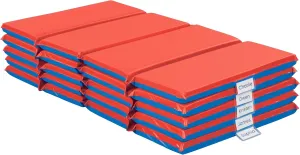 ECR4Kids Premium Folding Rest Mat, 4-Section, 2in, Sleeping Pad, Blue/Red, 5-Pack