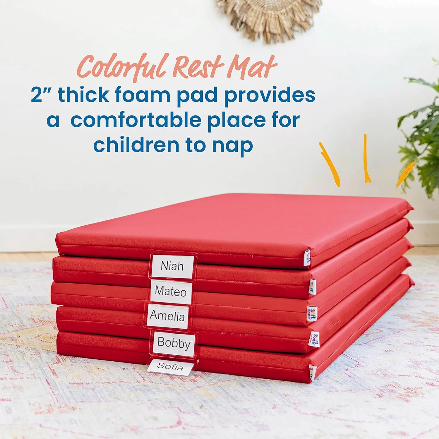 ECR4Kids SoftZone Rainbow Rest Mat, 2in, Sleeping Pad, Red, 5-Piece