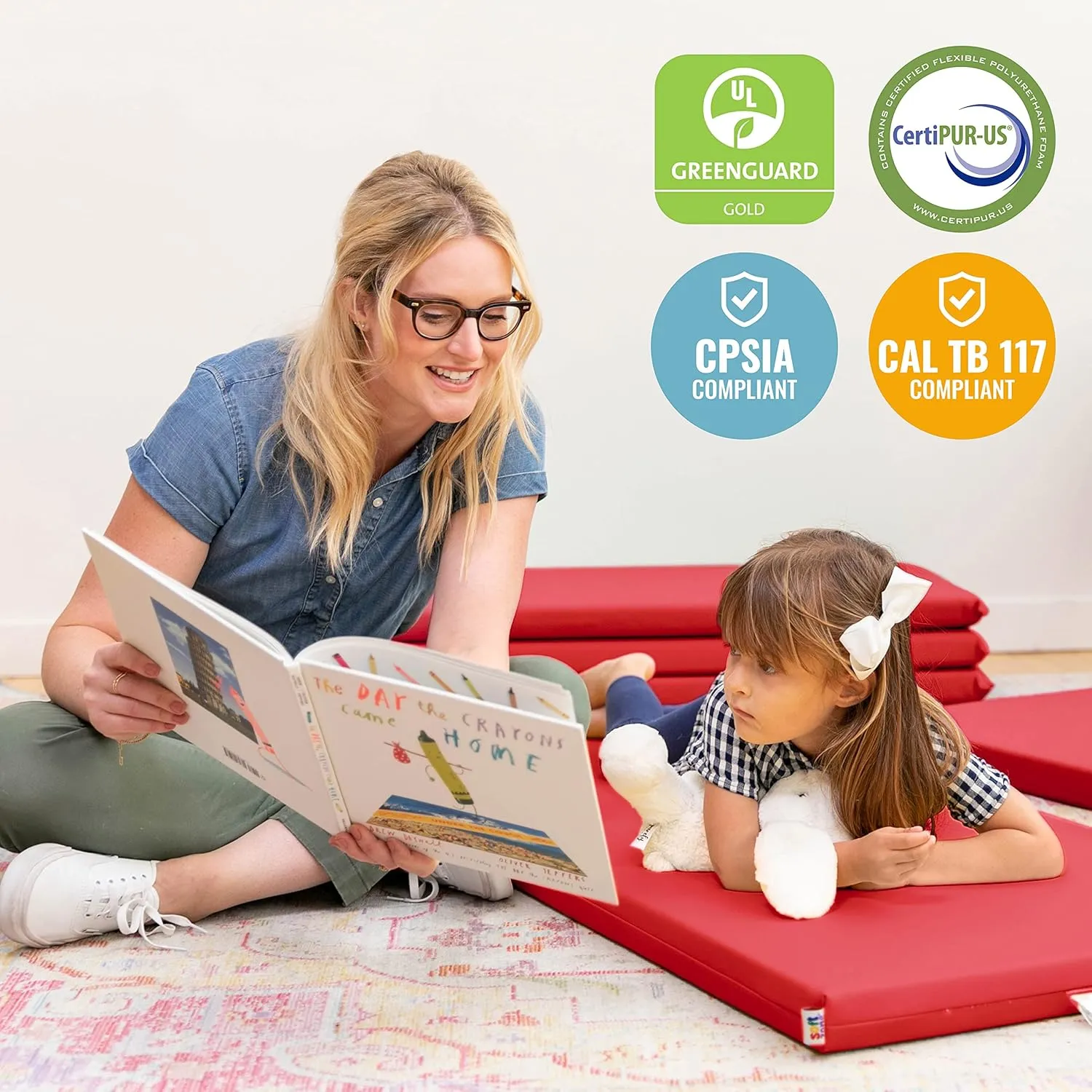 ECR4Kids SoftZone Rainbow Rest Mat, 2in, Sleeping Pad, Red, 5-Piece