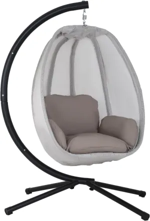 Egg Chair with Comfy Cushions Indoor Outdoor Hanging Chair Sturdy Heavy Duty Hammock Chair with Stand Cushions Breathable Fabric Cover for Patio Bedroom Garden Poolside, Grey