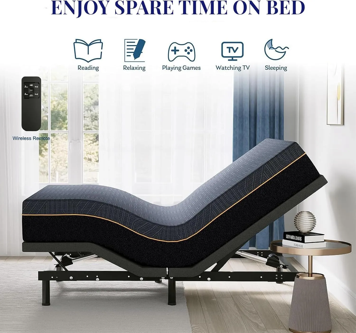 EGOHOME Adjustable Bed Frame Twin XL and 12 inch Gel Cooling Memory Foam Mattress Set, Electric Foldable Metal Bed Base with Wireless Remote, Head and Foot Incline, Zero Gravity Mode, Twin XL Size