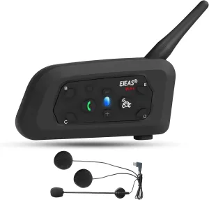 EJEAS V6 Pro Motorcycle Bluetooth Headset, Upgraded 2 Riders Intercom Helmet Communication System with Auto-Answering Call and Noise Reduction for Motorcycling Skiing and Climbing (1 Pack)