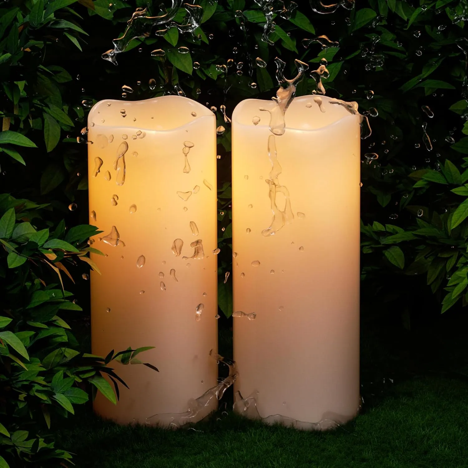 Eldnacele 8" 10" × 4" Large Waterproof Outdoor Flameless Candles Remote and Timer, Battery Operated White Plastic LED Flickering Pillar Candles 2 Pack Dinner Wedding Porch Garden Lanterns Home Decor