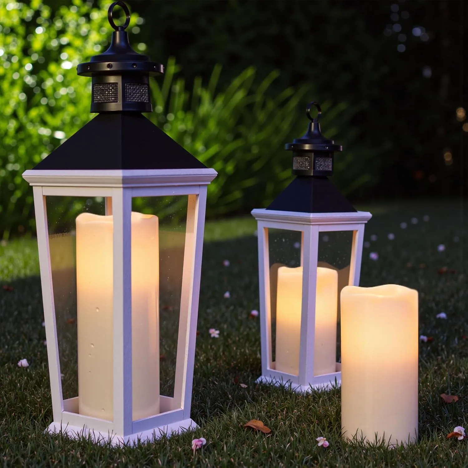 Eldnacele 8" 10" × 4" Large Waterproof Outdoor Flameless Candles Remote and Timer, Battery Operated White Plastic LED Flickering Pillar Candles 2 Pack Dinner Wedding Porch Garden Lanterns Home Decor