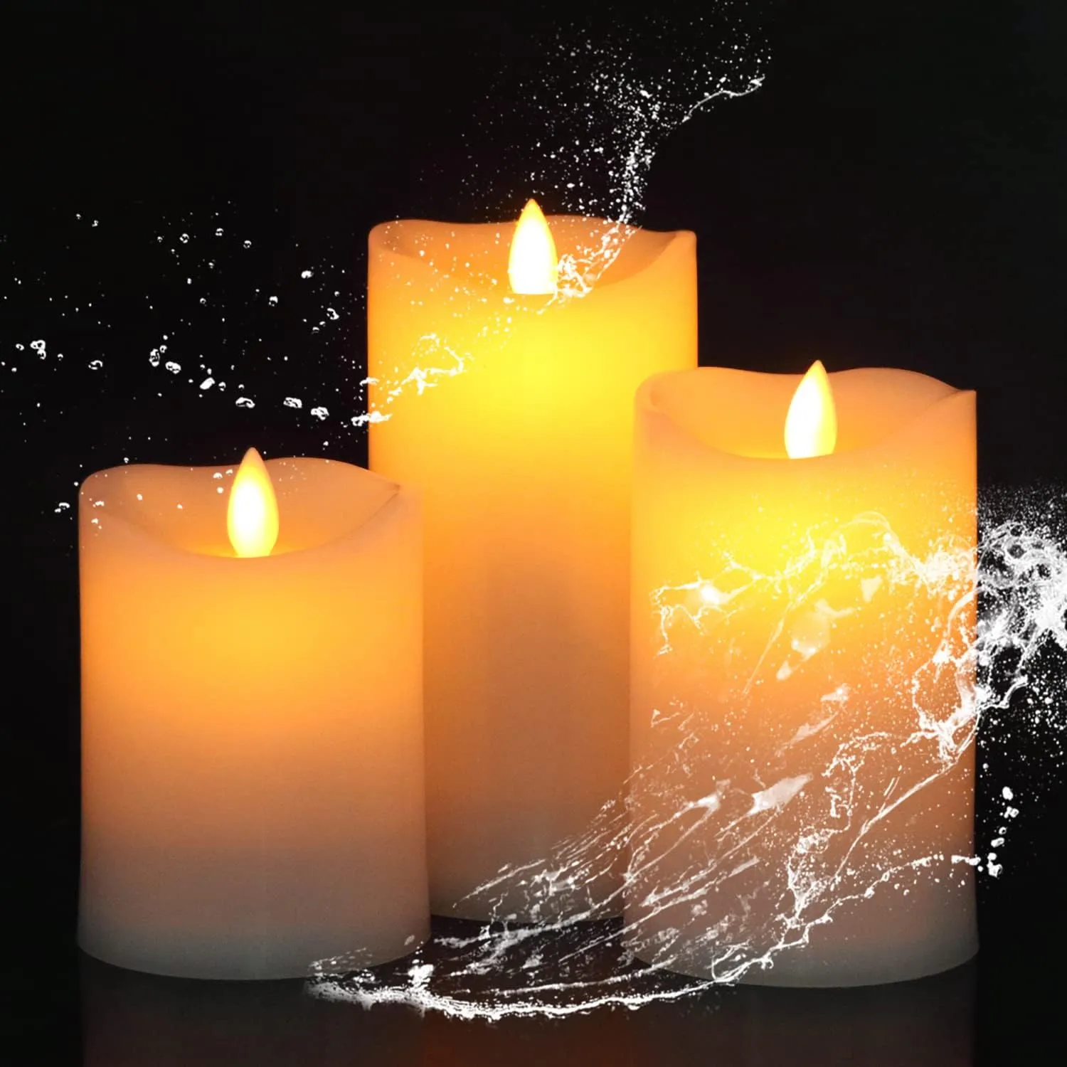 Eldnacele Waterproof Outdoor Flameless Candles with Remote Control, Battery Operated Flickering LED Pillar Candles for Indoor Outdoor Lanterns, Plastic, Moving Flame, Cycling 24 Hours Timer 4”5”6”