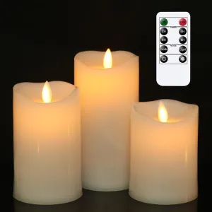 Eldnacele Waterproof Outdoor Flameless Candles with Remote Control, Battery Operated Flickering LED Pillar Candles for Indoor Outdoor Lanterns, Plastic, Moving Flame, Cycling 24 Hours Timer 4”5”6”