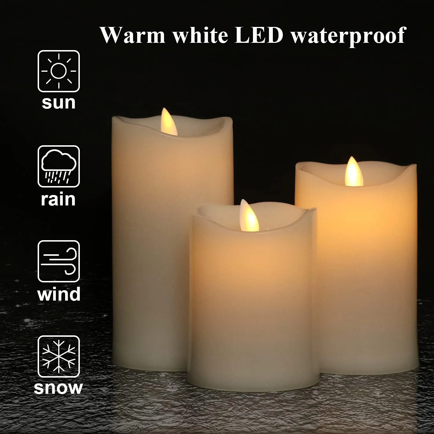 Eldnacele Waterproof Outdoor Flameless Candles with Remote Control, Battery Operated Flickering LED Pillar Candles for Indoor Outdoor Lanterns, Plastic, Moving Flame, Cycling 24 Hours Timer 4”5”6”
