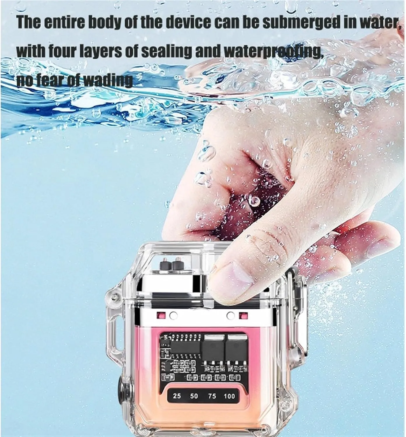 Electric Lighter, Portable Rechargeable Waterproof Transparent Cool Lighter, 3 Flashlight Modes, Windproof and Waterproof Lighter for Camping, Hiking and Outdoor Activities(B)