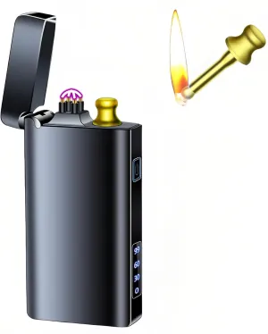 Electric Lighter, USB-C Rechargeable Dual Arc Lighter & Permanent Match 2 in 1 with Flashlight, Kerosene Soft Flame, Outdoor Survival Gear, for Men & Women (Black)