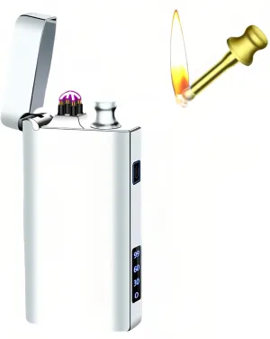 Electric Lighter, USB-C Rechargeable Dual Arc Lighter & Permanent Match 2 in 1 with Flashlight, Kerosene Soft Flame, Outdoor Survival Gear, for Men & Women (Silver)