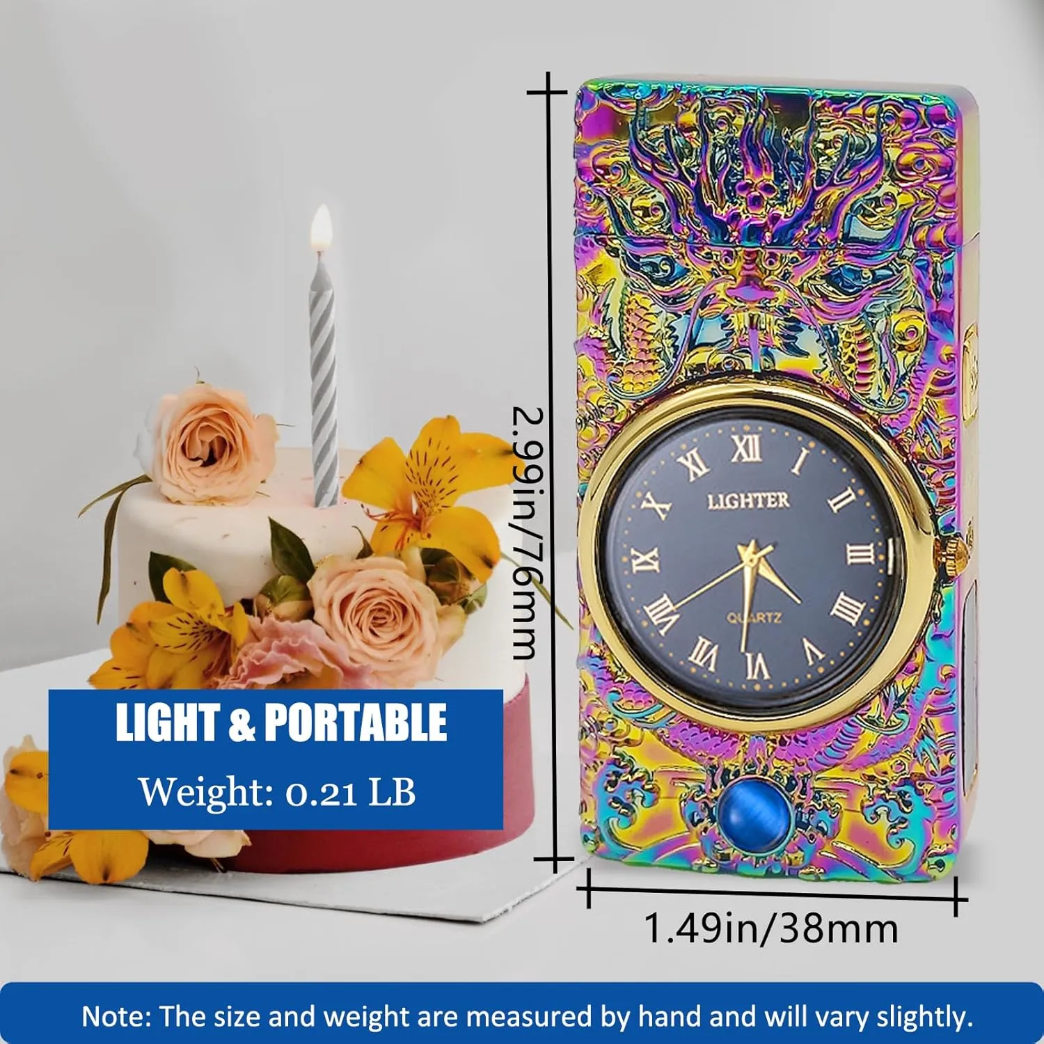 Electric Lighter with Plasma Arc, Windproof USB Rechargeable Lighter with Cool Design, Clock Dial, Flashlight, Power Display for Outdoor Daily Use, Gift for Men Women (Dragon, Multicolor)