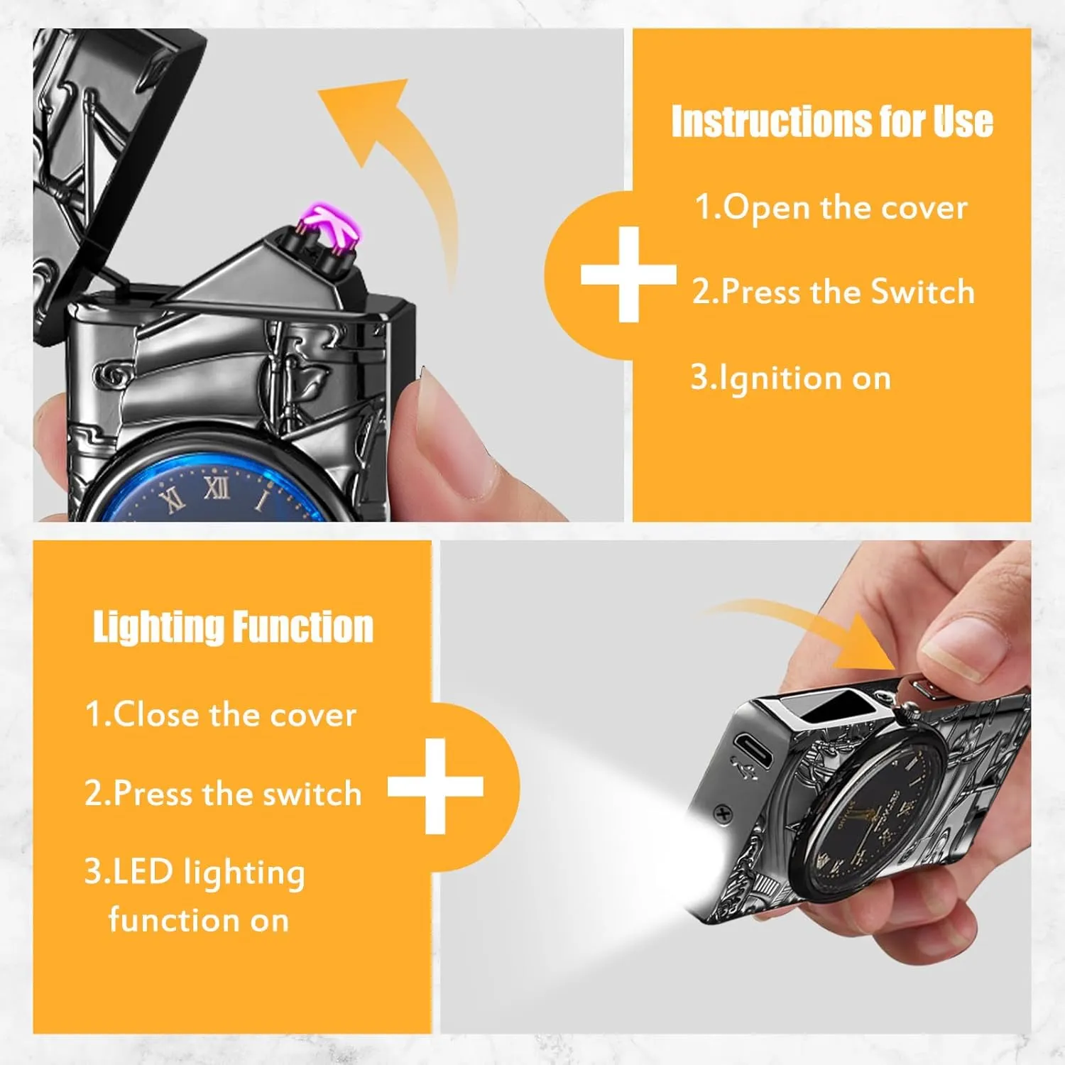 Electric Lighter with Plasma Arc, Windproof USB Rechargeable Lighter with Cool Design, Clock Dial, Flashlight, Power Display for Outdoor Daily Use, Gift for Men Women (Sailboat, Black)