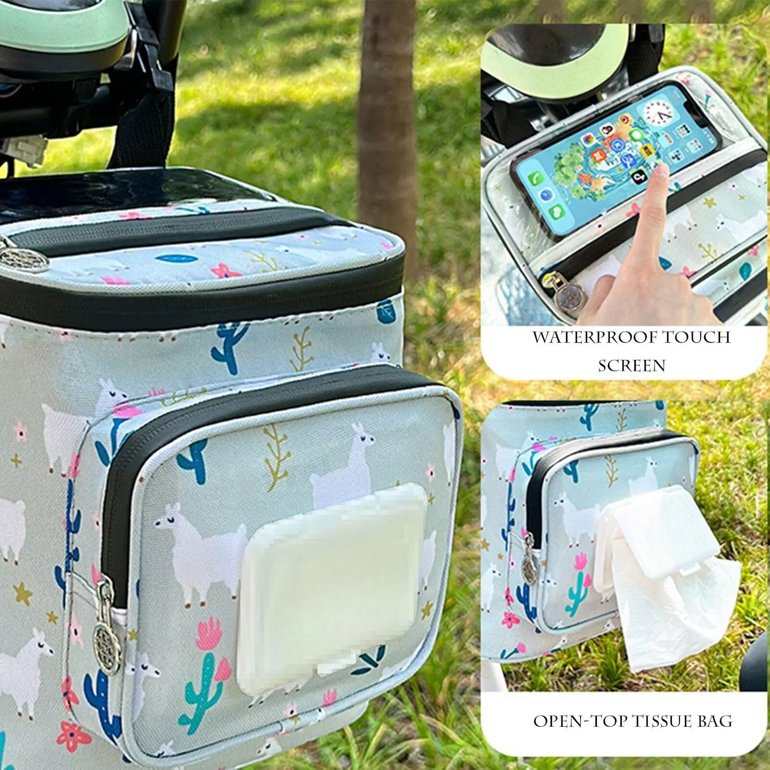 Electric Scooter Handlebar Storage Bag - Waterproof with Adjustable Straps, White Sheep Pattern, 8.3"x7.5" / 21x19 cm