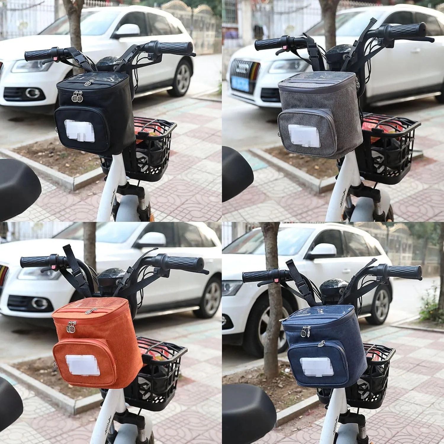 Electric Scooter Handlebar Storage Bag - Waterproof with Adjustable Straps, White Sheep Pattern, 8.3"x7.5" / 21x19 cm