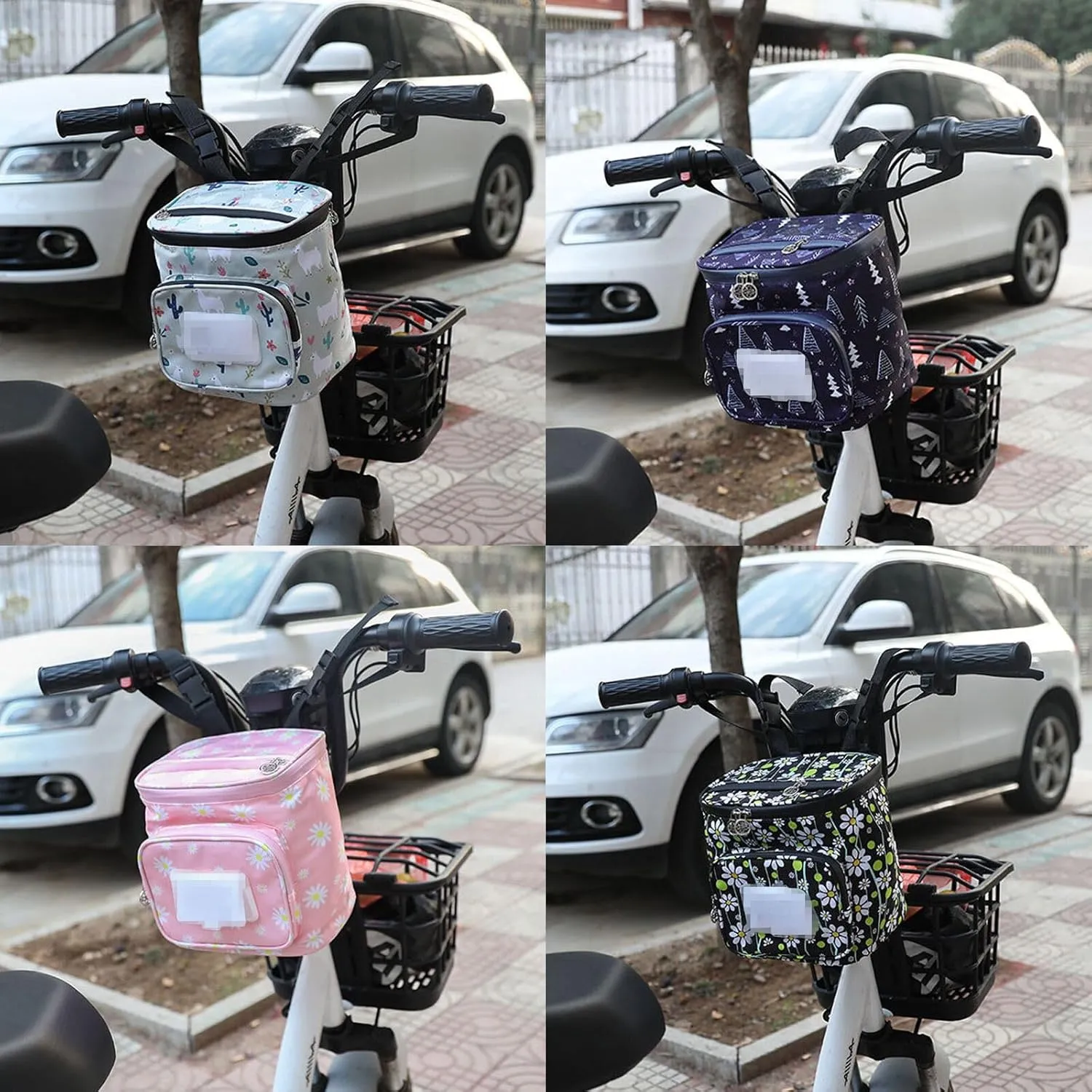 Electric Scooter Handlebar Storage Bag - Waterproof with Adjustable Straps, White Sheep Pattern, 8.3"x7.5" / 21x19 cm