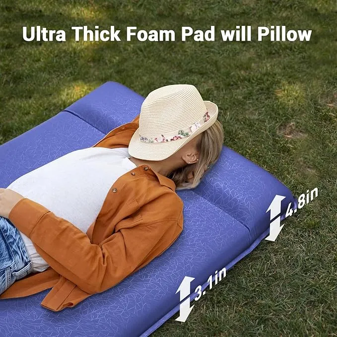 Elegear Self Inflating Sleeping Pad, 3.1'' Ultra-Thick Memory Foam Camping Pad with Pillow, 20s Fast Inflating Camping Mattress Pad, 4-Season Insulated Camp Sleeping Mat for Camping/Travel/Tent/Car