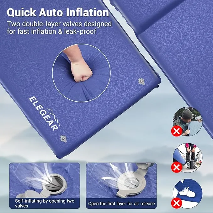 Elegear Self Inflating Sleeping Pad, 3.1'' Ultra-Thick Memory Foam Camping Pad with Pillow, 20s Fast Inflating Camping Mattress Pad, 4-Season Insulated Camp Sleeping Mat for Camping/Travel/Tent/Car