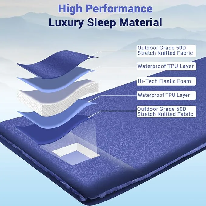 Elegear Self Inflating Sleeping Pad, 3.1'' Ultra-Thick Memory Foam Camping Pad with Pillow, 20s Fast Inflating Camping Mattress Pad, 4-Season Insulated Camp Sleeping Mat for Camping/Travel/Tent/Car